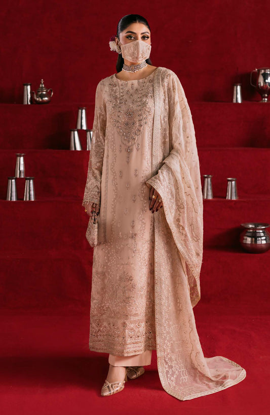 Kohinoor by Flossie Embroidered Luxury Chiffon Unstitched 3 Piece Suit - KOH-01 - FLS25KHN - Peach - Luxury Collection