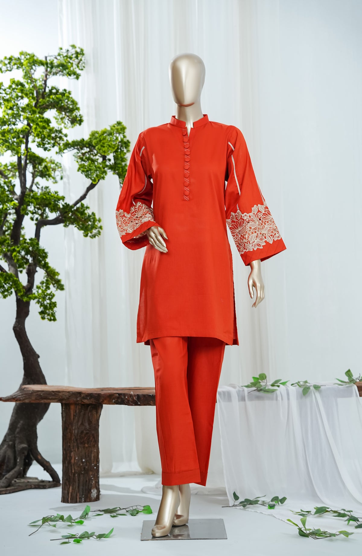 Korah Thread by Amna Khadija Embroidered Lawn Stitched 2 Piece Co-ords Set - AKKT-01 - AM26AKKT - Orange - Summer Collection