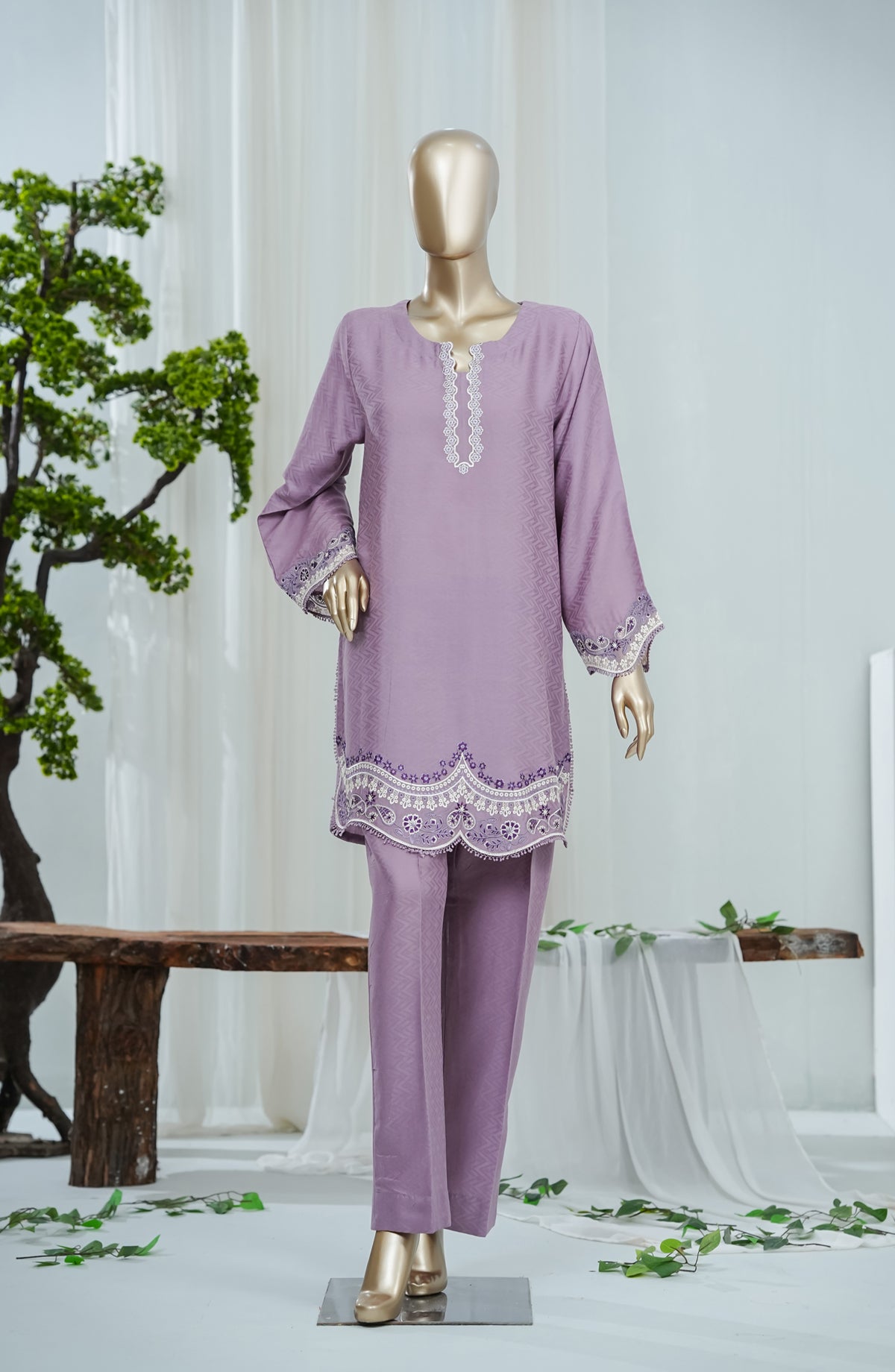 Korah Thread by Amna Khadija Embroidered Lawn Stitched 2 Piece Co-ords Set - AKKT-02 - AM26AKKT - Lilac - Summer Collection