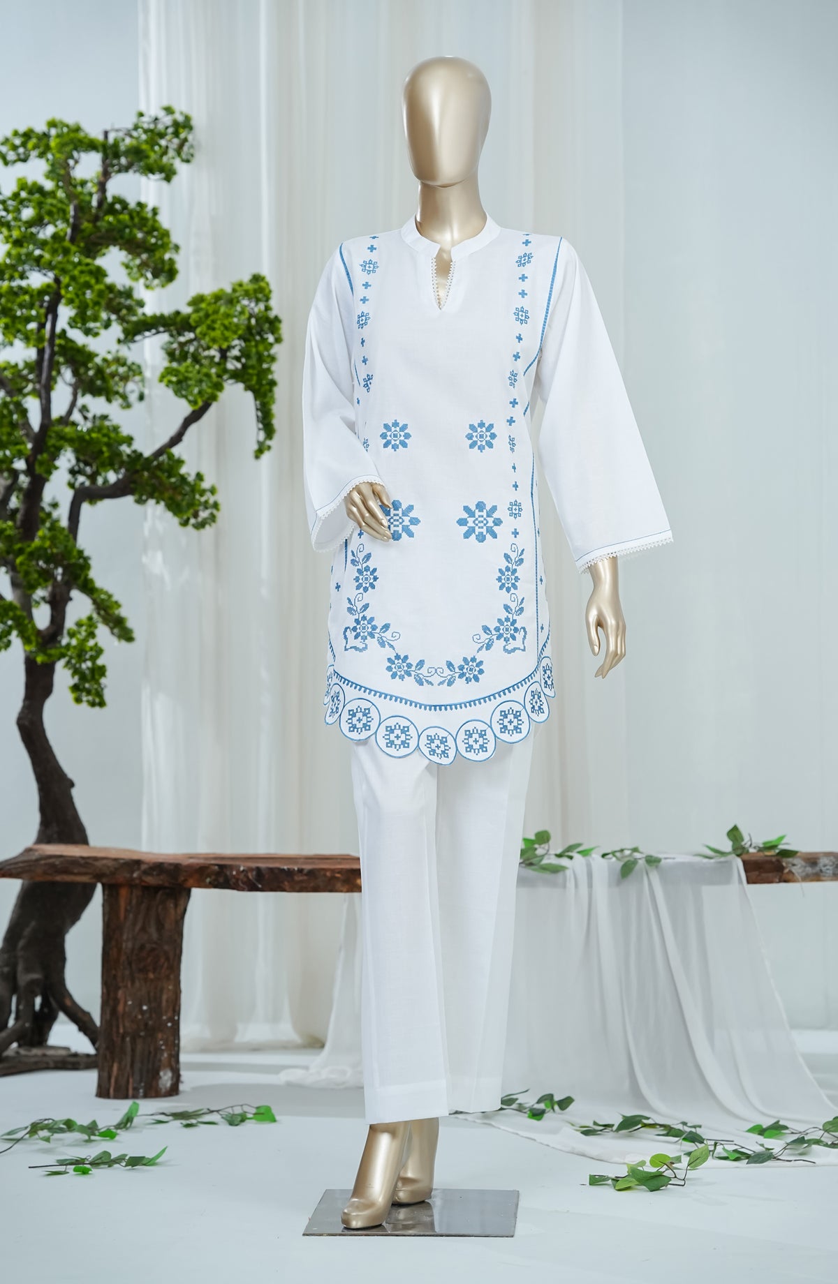 Korah Thread by Amna Khadija Embroidered Lawn Stitched 2 Piece Co-ords Set - AKKT-03 - AM26AKKT - White - Summer Collection