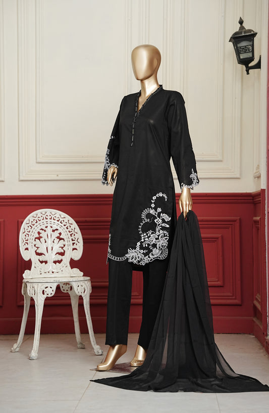 Koyal Monochrome by Amna Khadija Embroidered Lawn Stitched 3 Piece Suit - KME-01 - AM26KOM - Black - Summer Collection