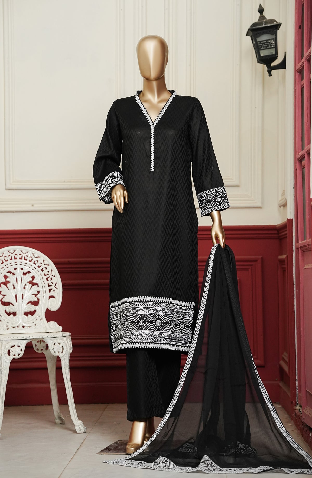 Koyal Monochrome by Amna Khadija Embroidered Lawn Stitched 3 Piece Suit - KME-03 - AM26KOM - Black - Summer Collection