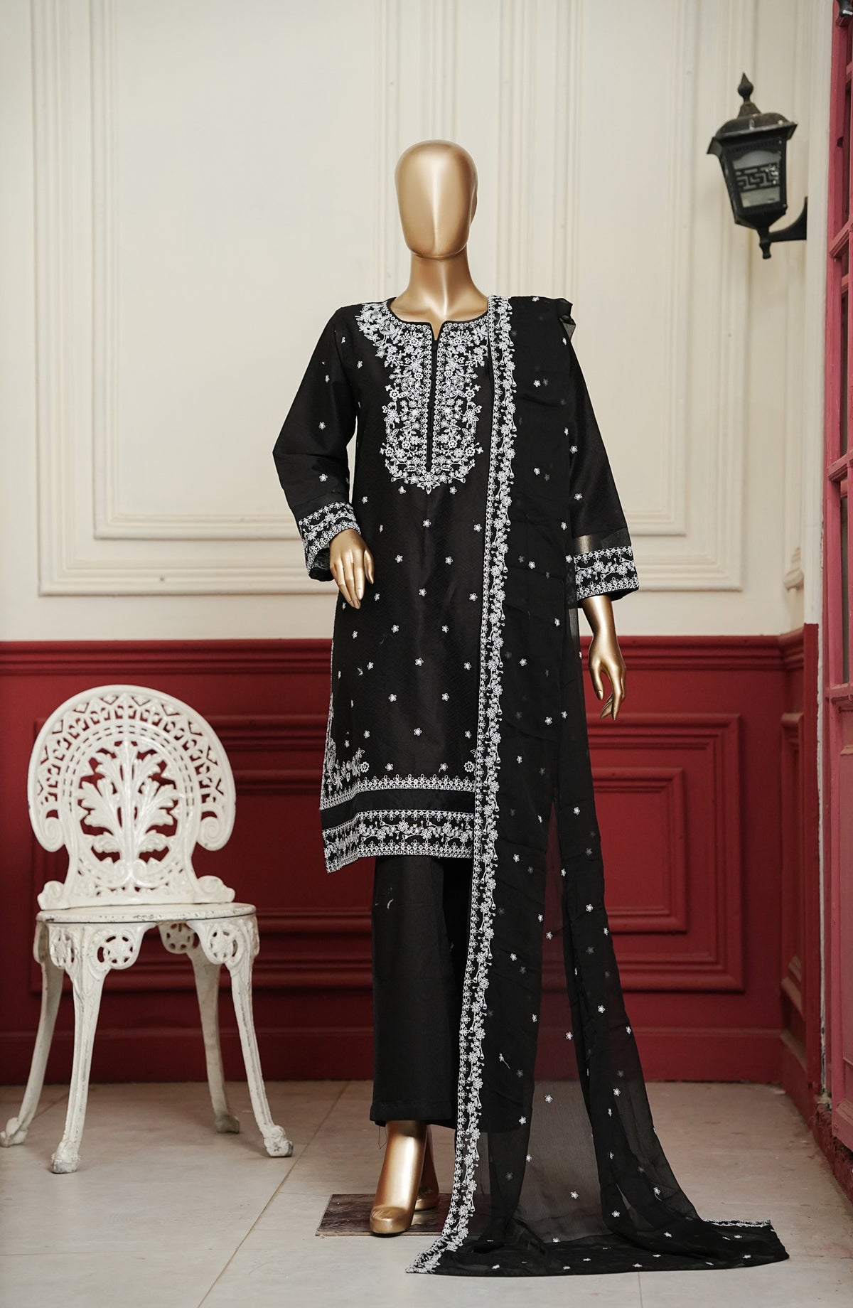 Koyal Monochrome by Amna Khadija Embroidered Lawn Stitched 3 Piece Suit - KME-04 - AM26KOM - Black - Summer Collection