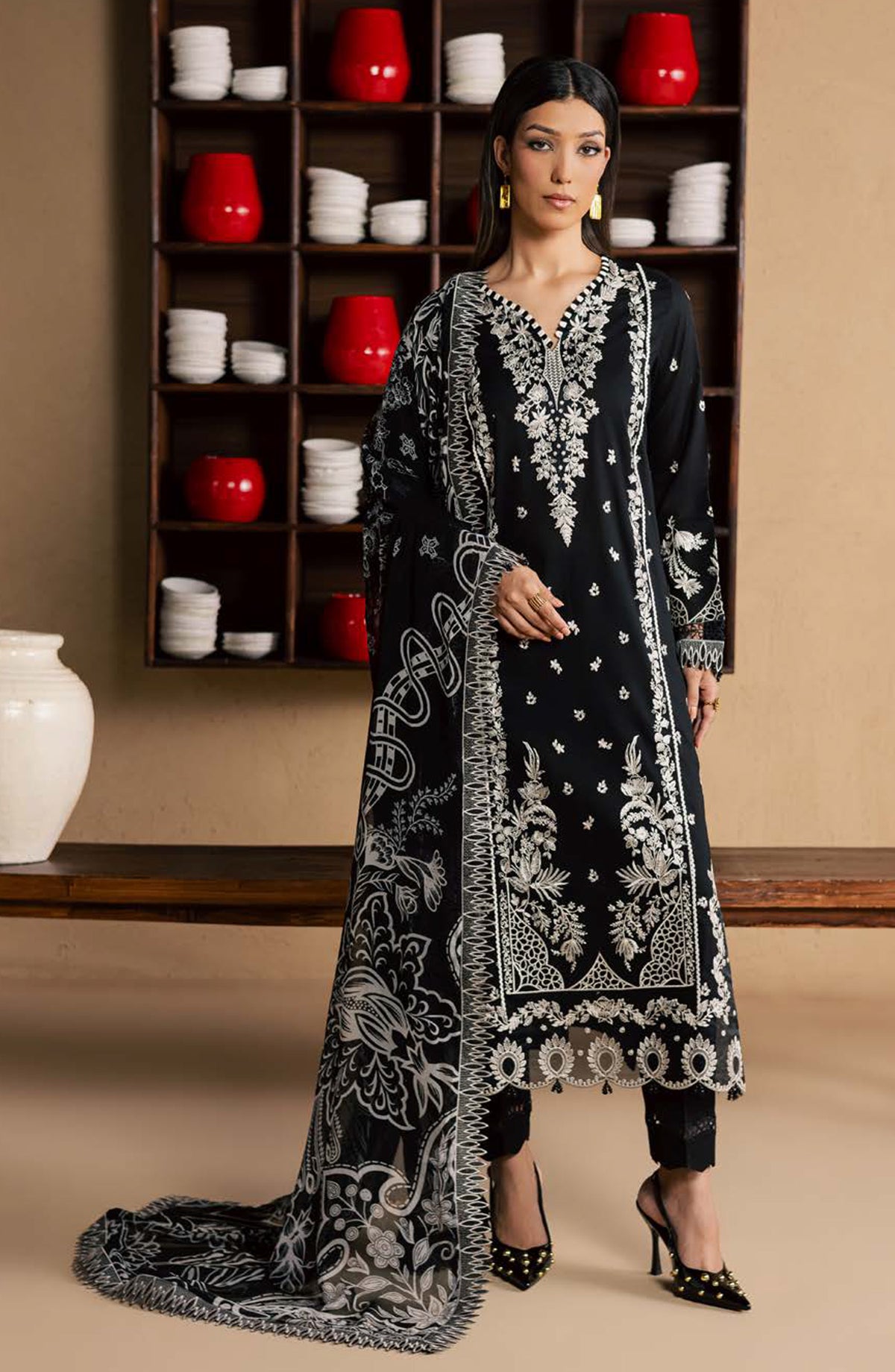 Koyal by Nureh Embroidered Lawn Unstitched 3 Piece Suit - NE-267 - NL26KOB - Black - Summer Collection