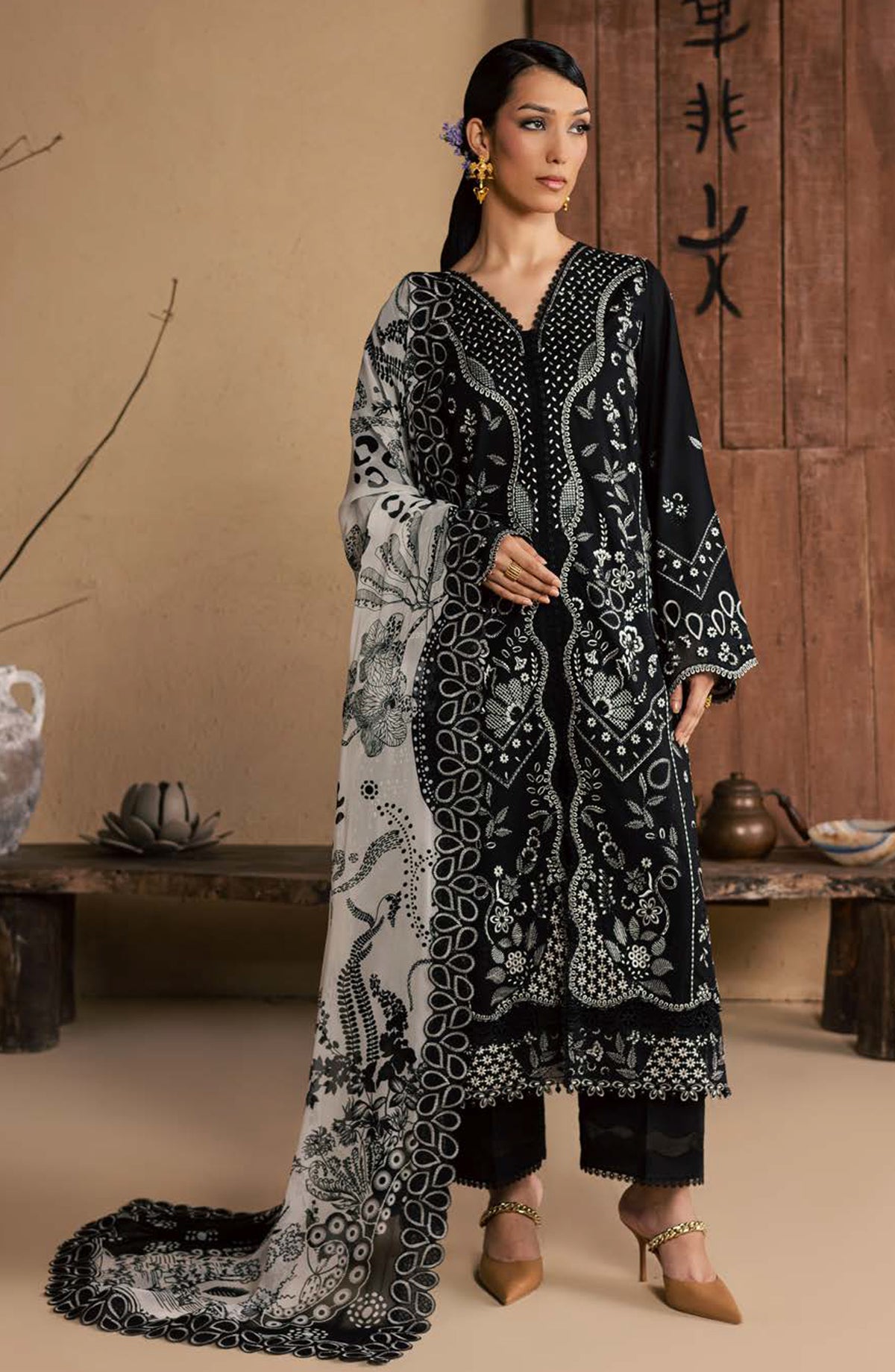 Koyal by Nureh Embroidered Lawn Unstitched 3 Piece Suit - NE-265 - NL26KOB - Black - Summer Collection