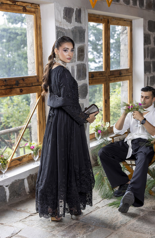 Kumari by Diara Couture Embroidered Organza Stitched 3 Piece Suit - ELAISA - DC25KMR - Black - Luxury Collection