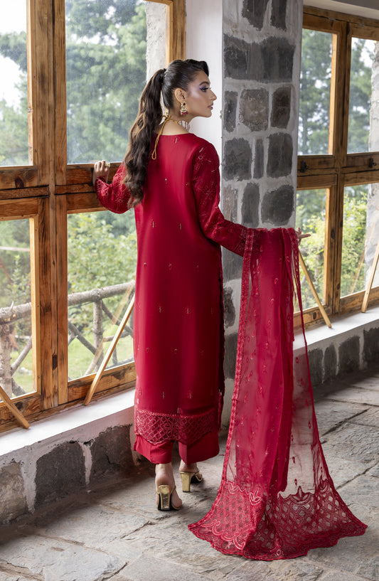 Kumari by Diara Couture Embroidered Organza Stitched 3 Piece Suit - KAIRA - DC25KMR - Maroon - Luxury Collection