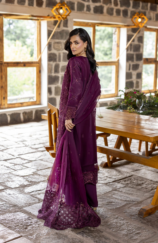Kumari by Diara Couture Embroidered Organza Stitched 3 Piece Suit - KAIRA - DC25KMR - Plum - Luxury Collection