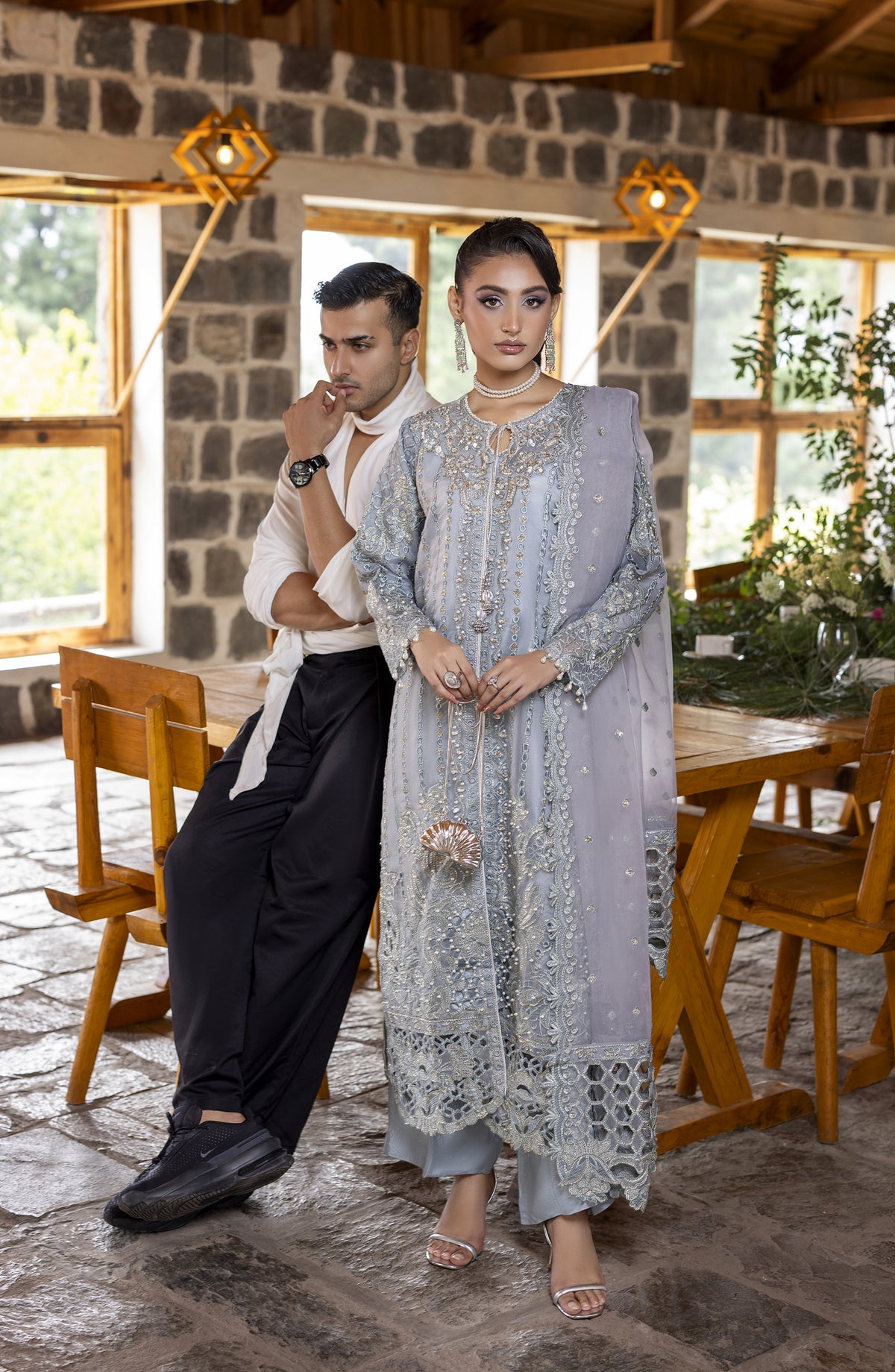 Kumari by Diara Couture Embroidered Organza Stitched 3 Piece Suit - MOONLIT SAPPHIRE - DC25KMR - Grey Blue - Luxury Collection