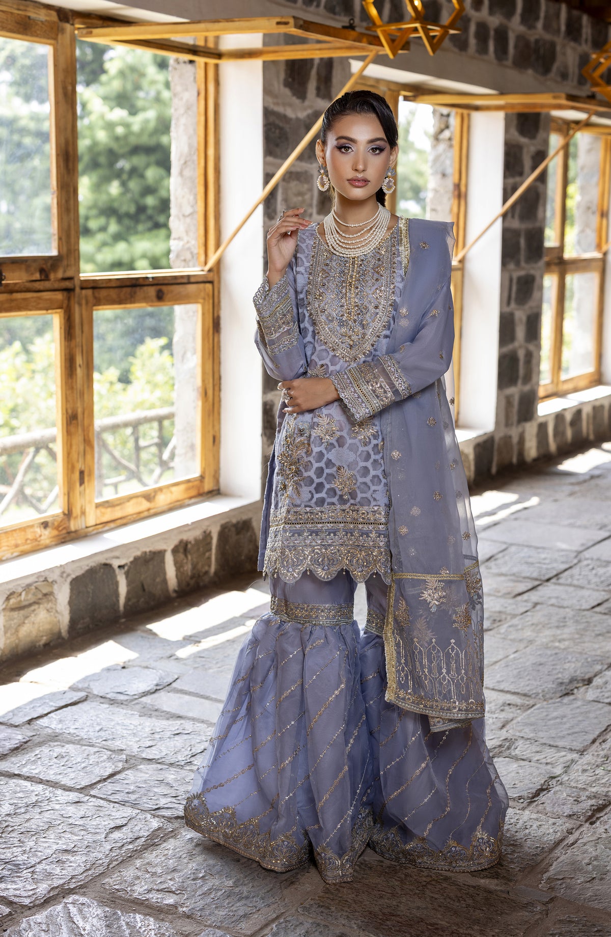 Kumari by Diara Couture Embroidered Organza Stitched 3 Piece Suit - SHAHNOOR - DC25KMR - Grey - Luxury Collection