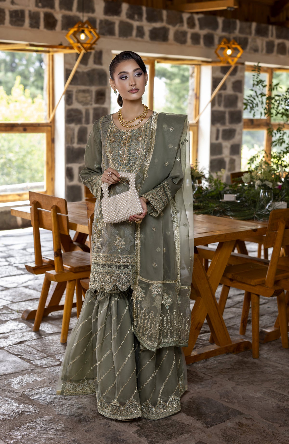 Kumari by Diara Couture Embroidered Organza Stitched 3 Piece Suit - SHAHNOOR - DC25KMR - Mint - Luxury Collection