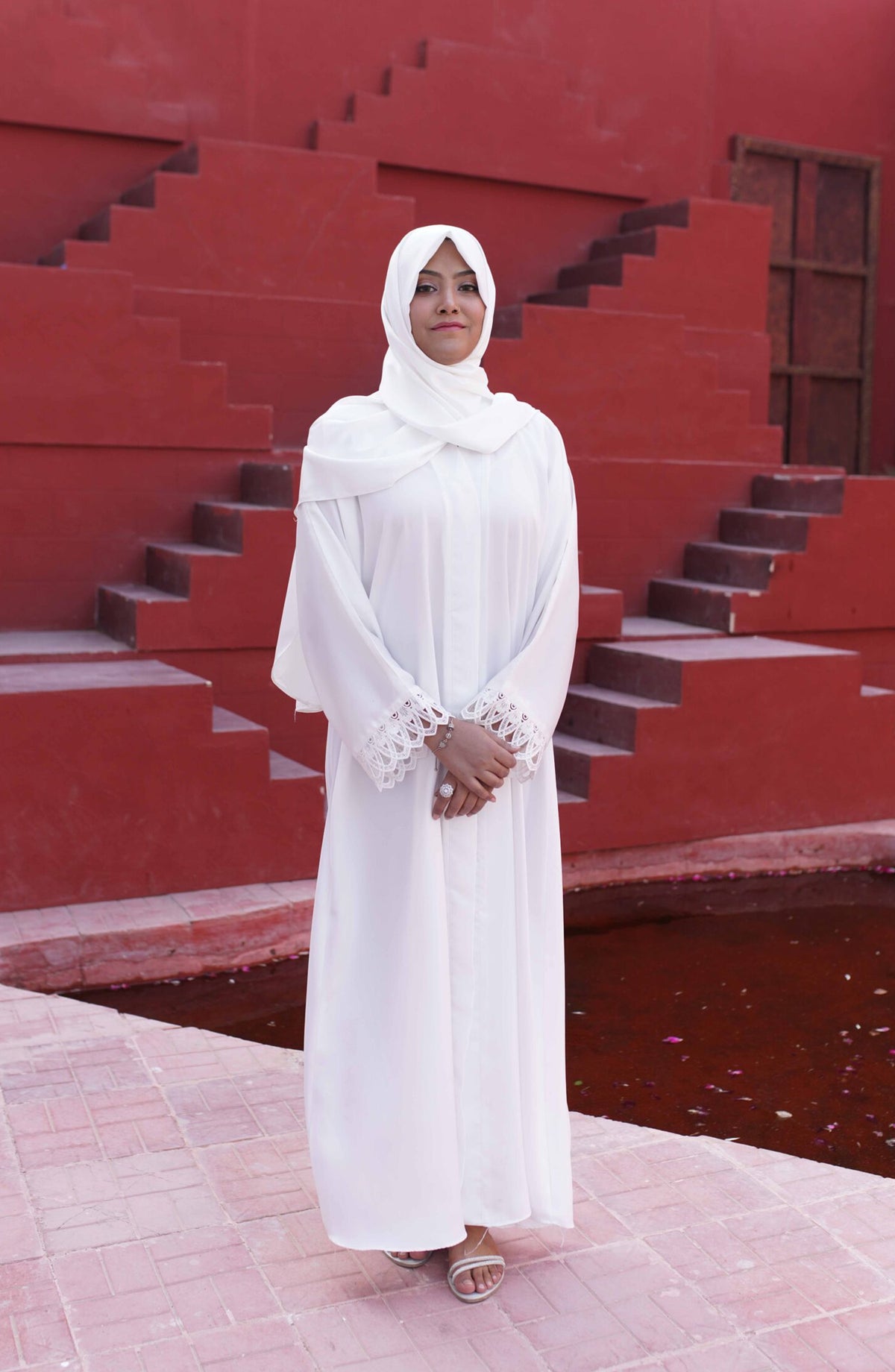 La Khilaba Daily Wear Printed Premium Korean Nida - White Laced Abaya - LKH25DWA - Abaya Collection