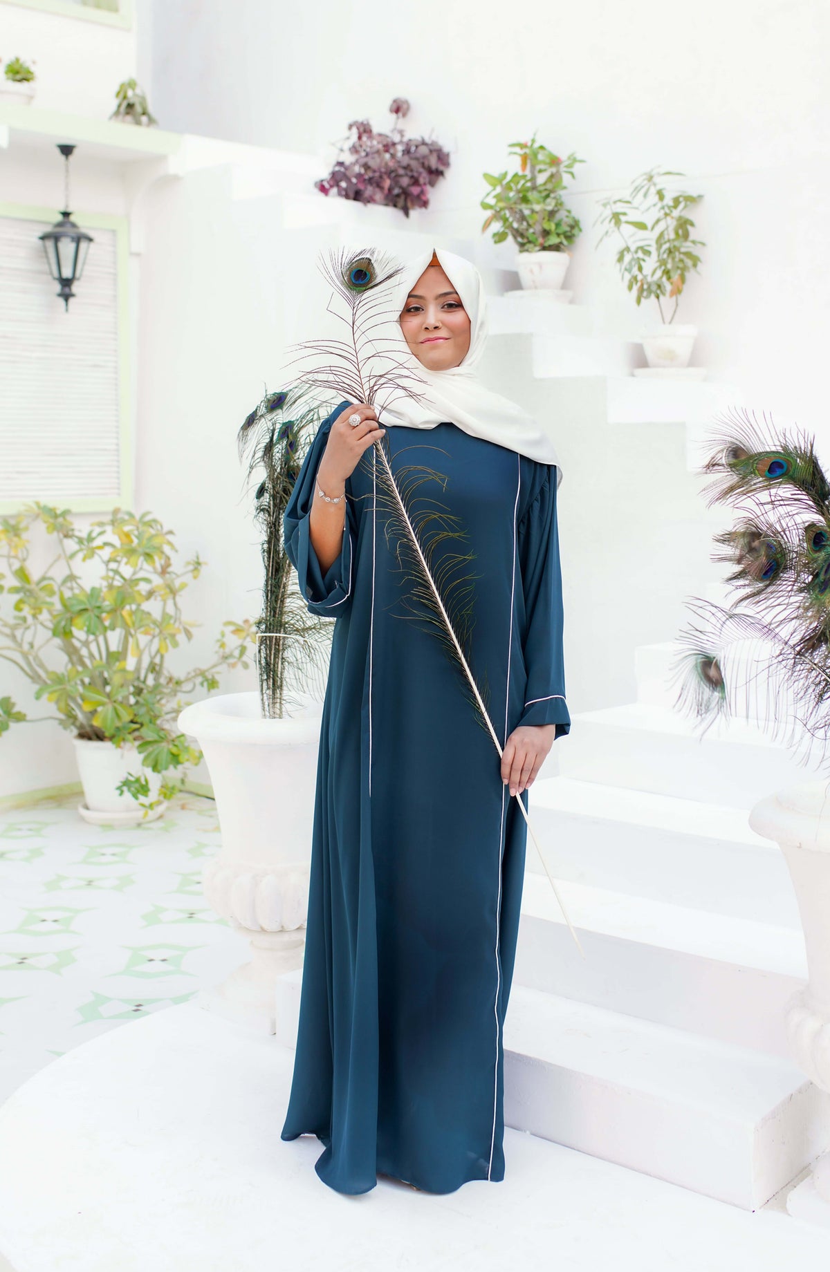 La Khilaba Daily Wear Printed High Quality Georgette - Teal Charm - LKH25DWA - Abaya Collection