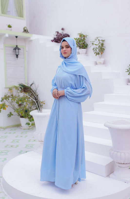 La Khilaba Daily Wear Printed Premium & Lightweight Georgette - Sky Open Abaya - LKH25DWA - Abaya Collection