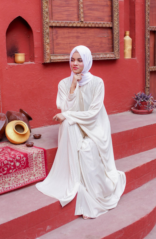 La Khilaba Daily Wear Printed Light-weight Crinkle - Pearl Butterfly Abaya - LKH25DWA - Abaya Collection