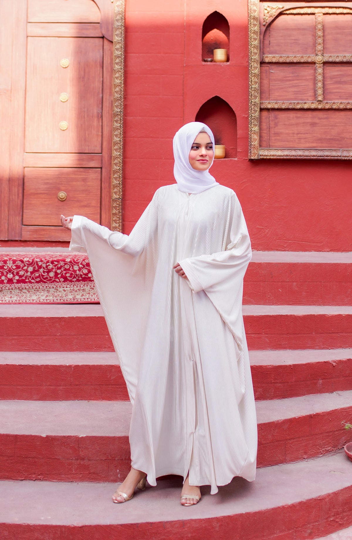 La Khilaba Daily Wear Printed Light-weight Crinkle - Pearl Butterfly Abaya - LKH25DWA - Abaya Collection