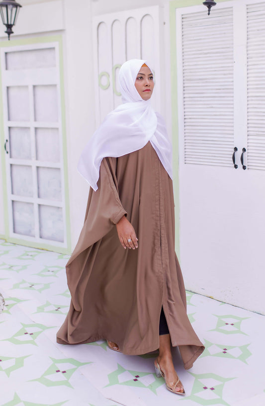 La Khilaba Daily Wear Printed Korean Nida - Open Farasha – Coffee - LKH25DWA - Abaya Collection