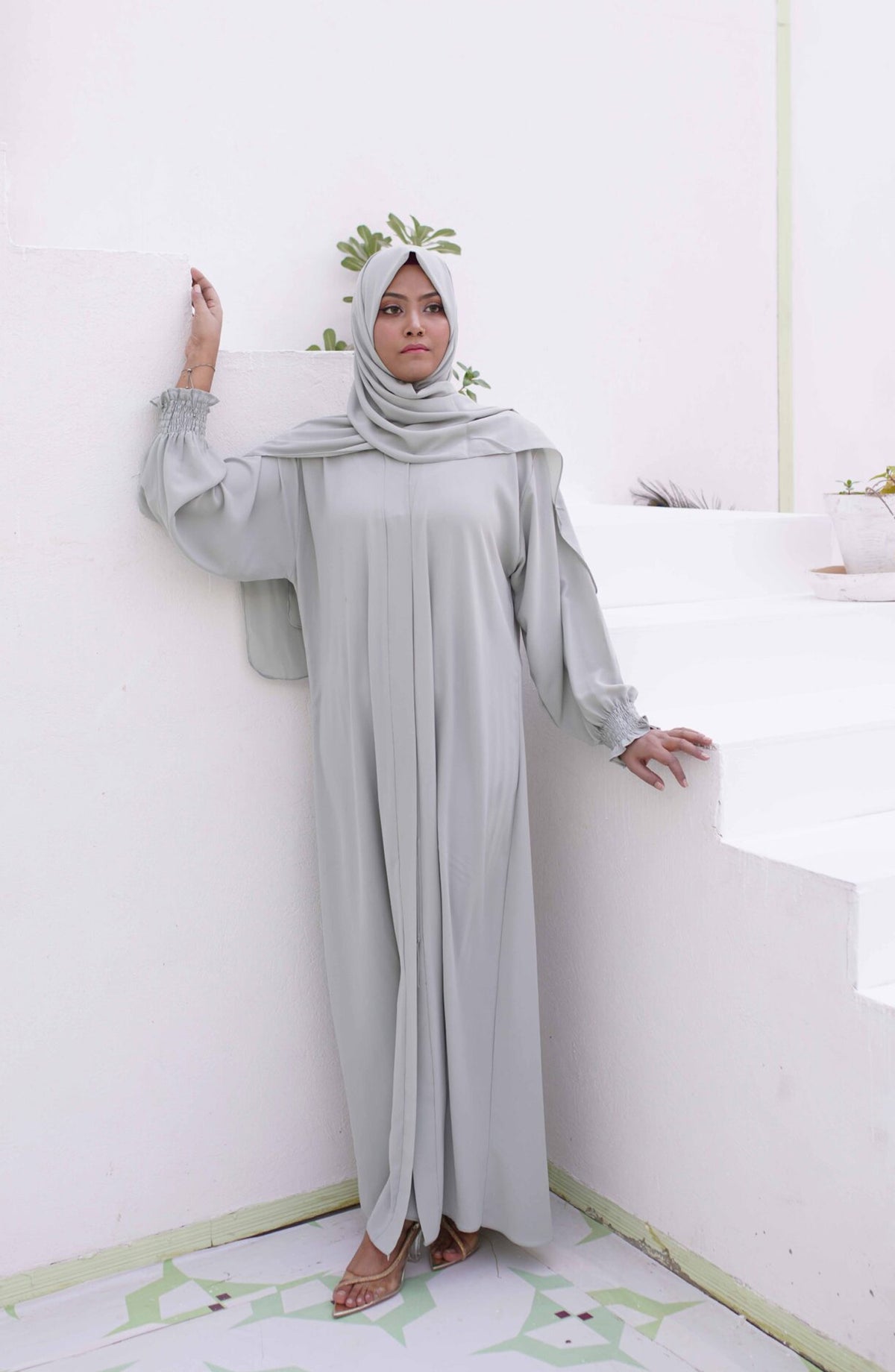 La Khilaba Daily Wear Printed Soft flowy high grade Georgette - Mint Open-Abaya Set - LKH25DWA - Abaya Collection