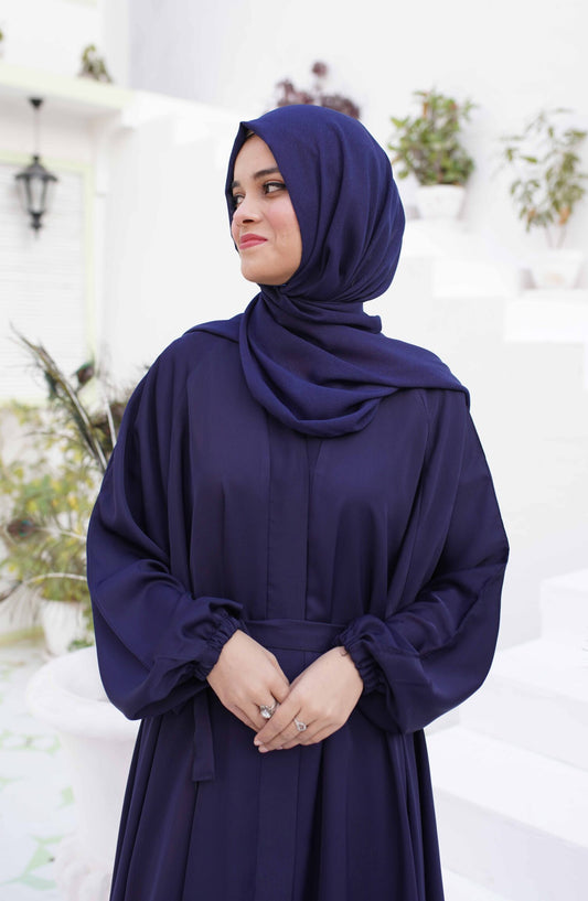 La Khilaba Daily Wear Printed Korean Nida - Deep Navy Flared Abaya - LKH25DWA - Abaya Collection