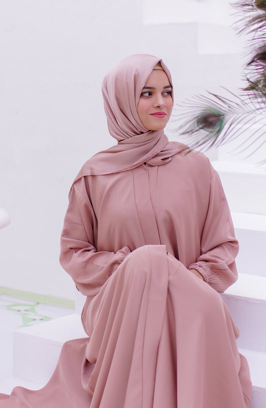La Khilaba Daily Wear Printed Korean Nida - Blush Flared Abaya - LKH25DWA - Abaya Collection