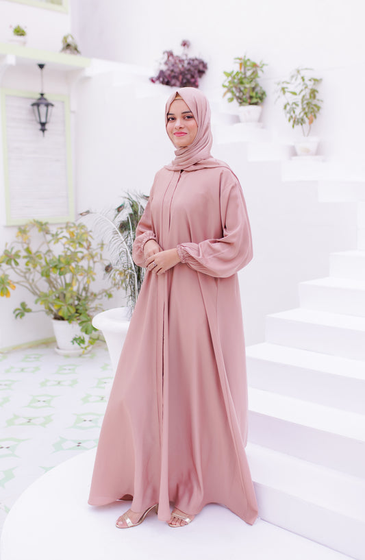 La Khilaba Daily Wear Printed Korean Nida - Blush Flared Abaya - LKH25DWA - Abaya Collection