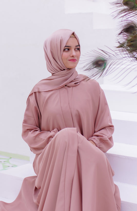 La Khilaba Daily Wear Printed Korean Nida - Blush Flared Abaya (Pink) - LKH25DWA - Abaya Collection