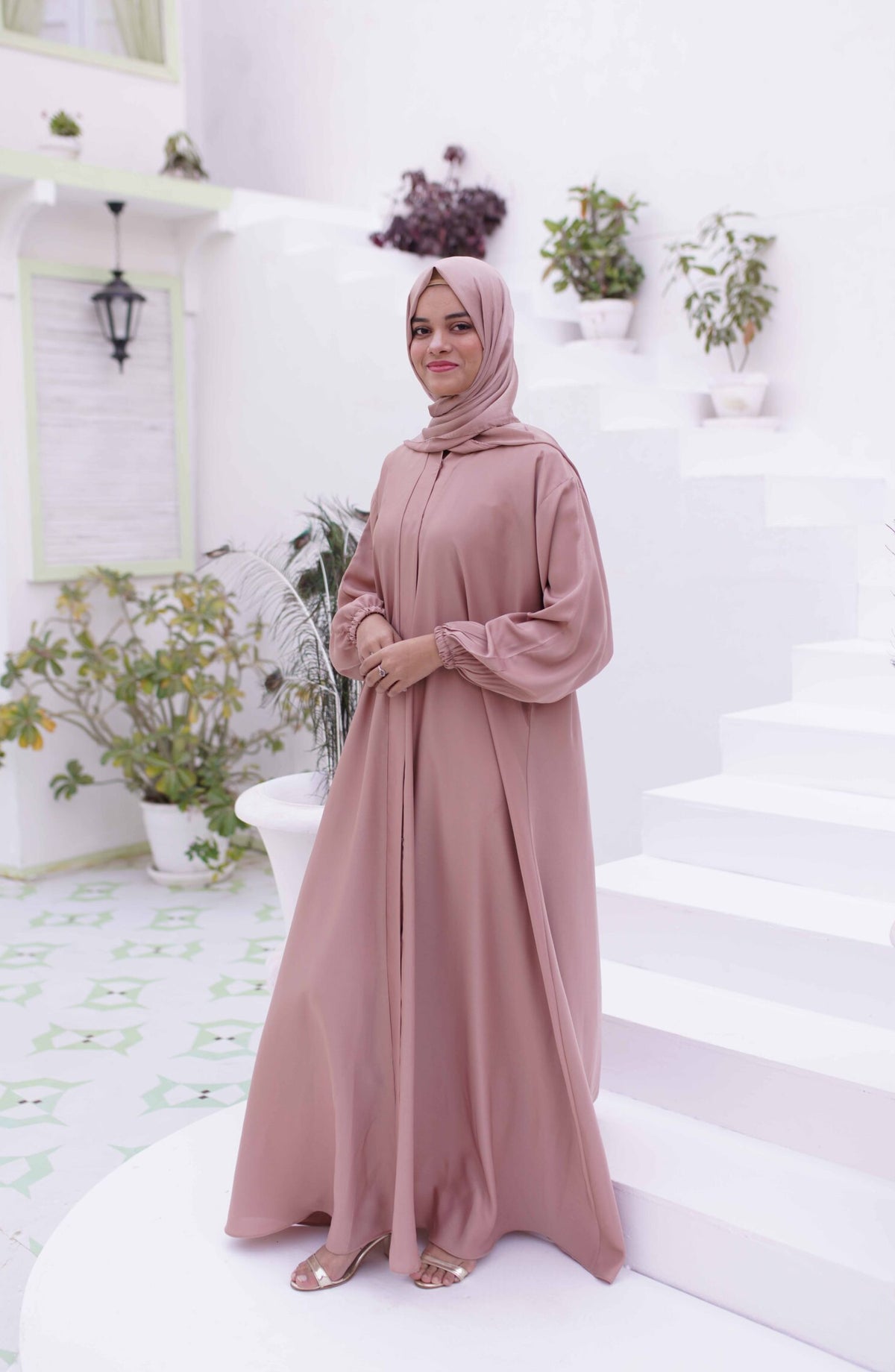 La Khilaba Daily Wear Printed Korean Nida - Blush Flared Abaya (Pink) - LKH25DWA - Abaya Collection