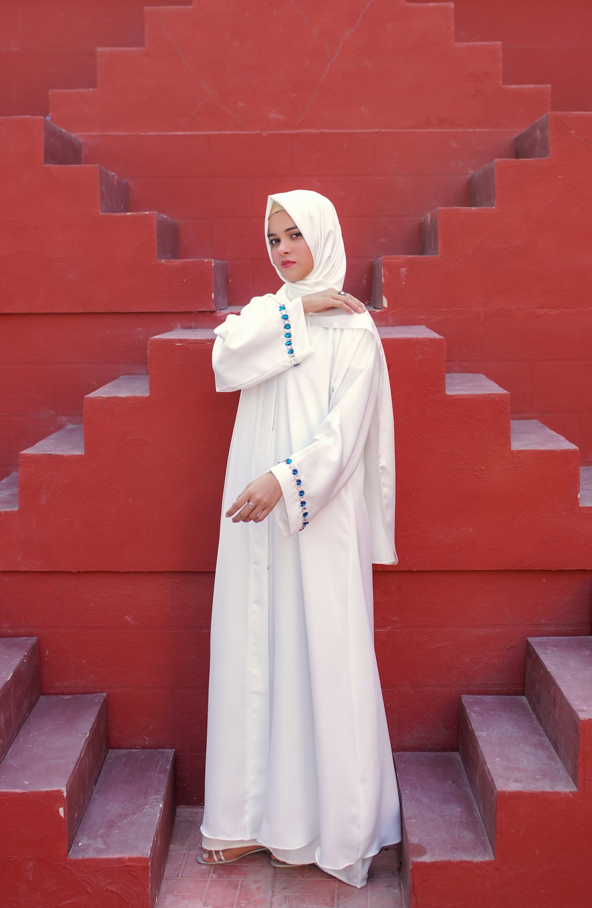 La Khilaba Festive Wear Embroidered Premium Korean Nida - Snow Embellished Abaya - LKH25FSW - Abaya Collection