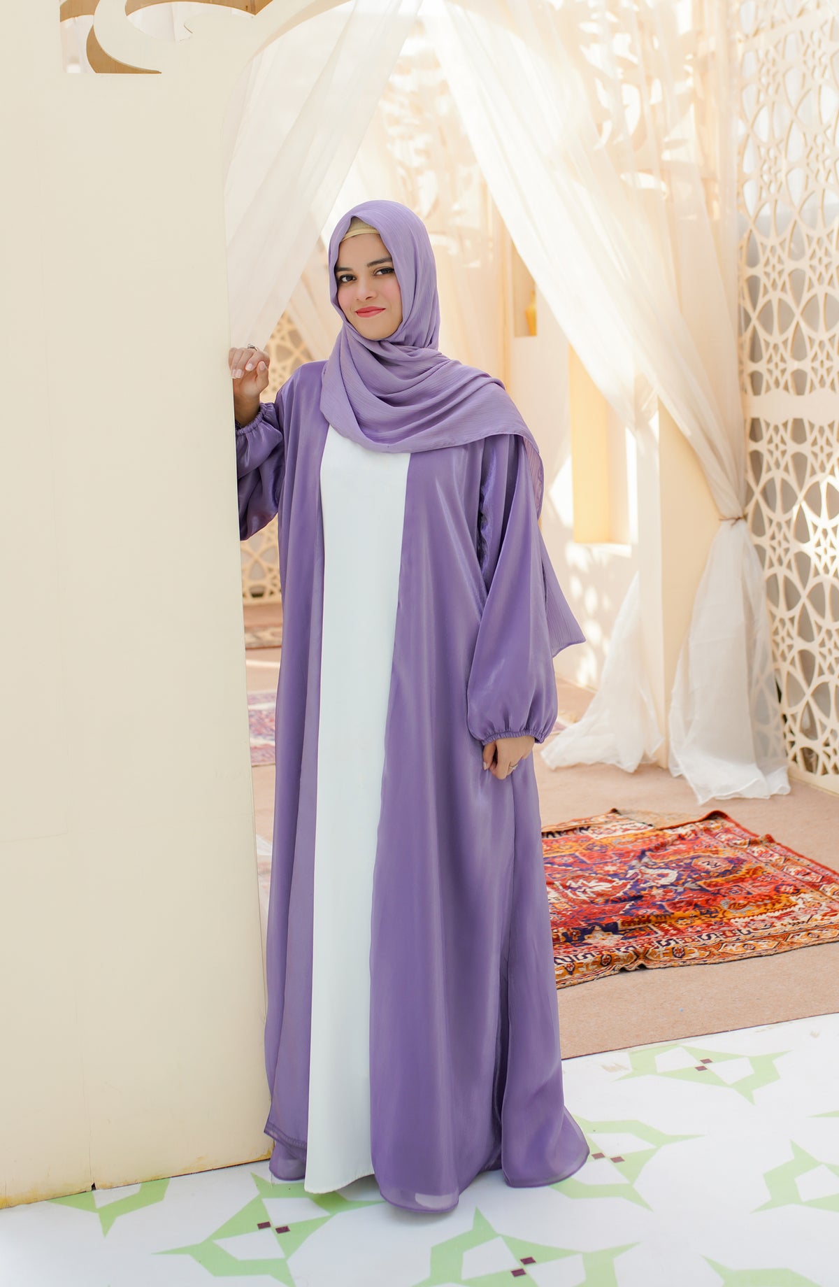 La Khilaba Festive Wear Printed Premium Organza with High-Quality Satin lining - Plum Purple Luxury Abaya - LKH25FSW - Abaya Collection