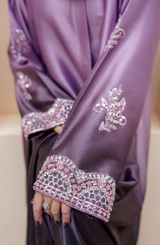 La Khilaba Festive Wear Embroidered High-Quality Satin - Lavender Gleam Abaya - LKH25FSW - Abaya Collection