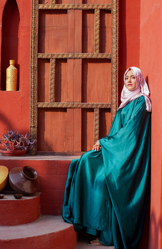 La Khilaba Festive Wear Printed High Quality Silk - Emerald Arabic Silk Abaya - LKH25FSW - Abaya Collection