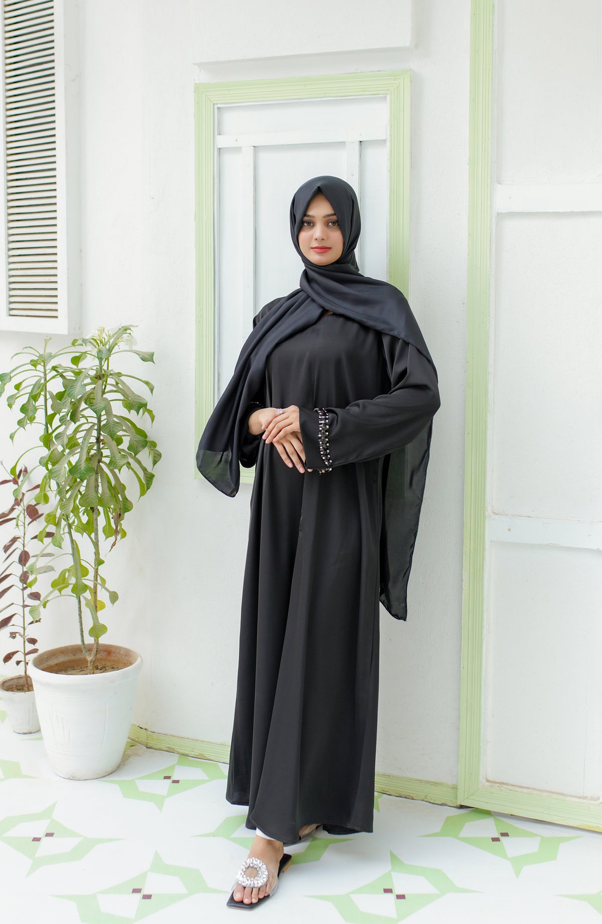 La Khilaba Festive Wear Embroidered Premium Nida - Embellished Closed Abaya - LKH25FSW - Abaya Collection