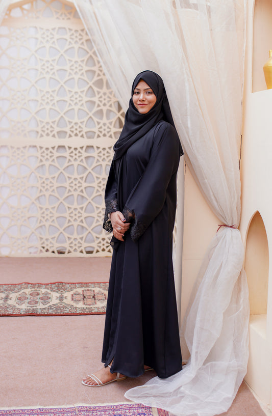 La Khilaba Festive Wear Embroidered Premium Quality Nida - Black Embellished Sleeves Abaya - LKH25FSW - Abaya Collection