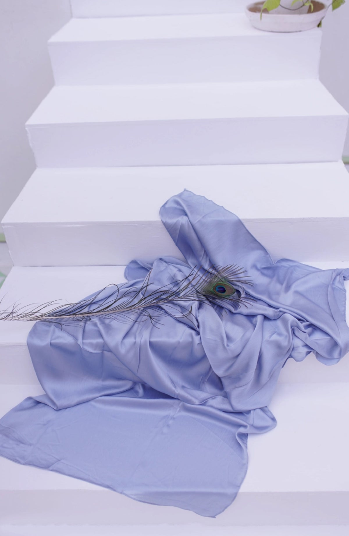 La Khilaba Printed Crinkle Silk Women Scarfs - 08 Ice Blue - LKH25SC - Hijabs Collection