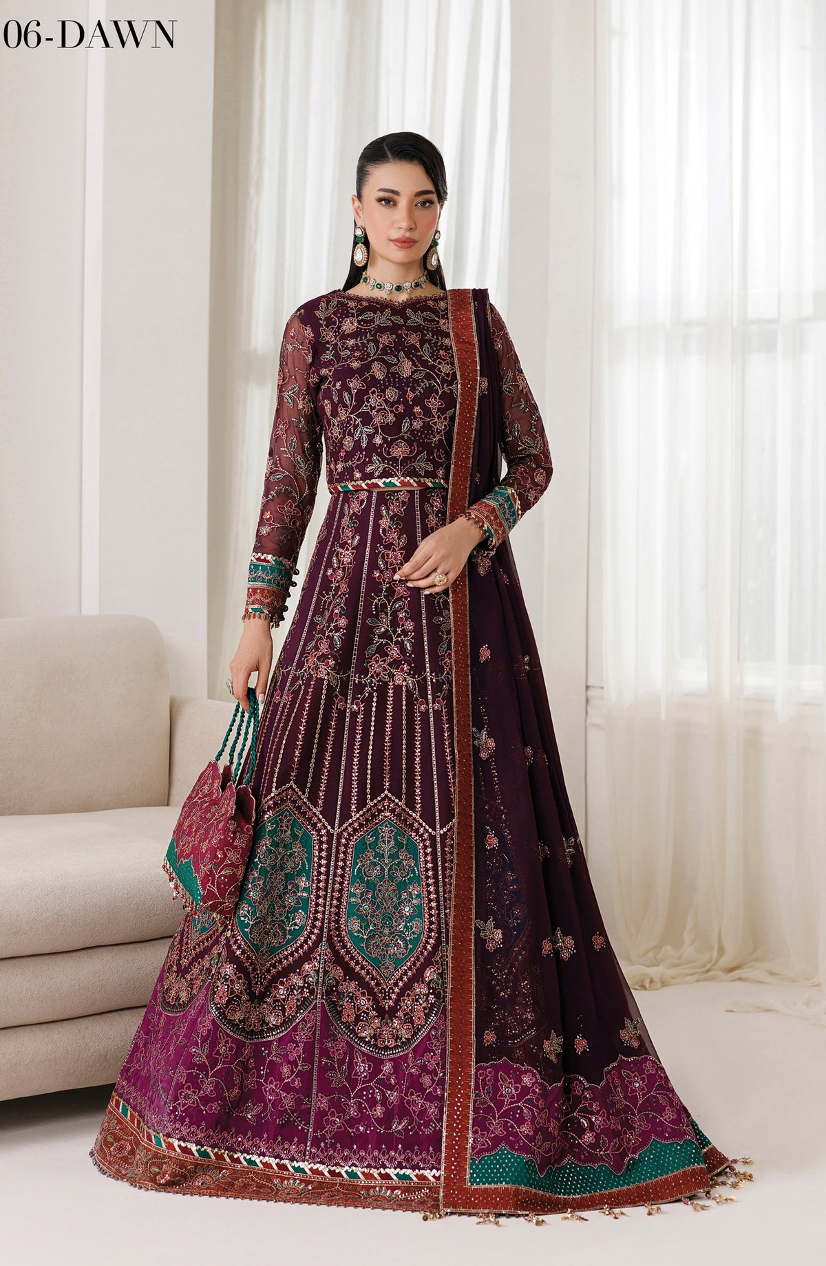 La Ruhe by Alizeh Embroidered Chiffon Unstitched 3 Piece Suit - 06 Dawn - ALZ26LRH - Purple - Festive Collection