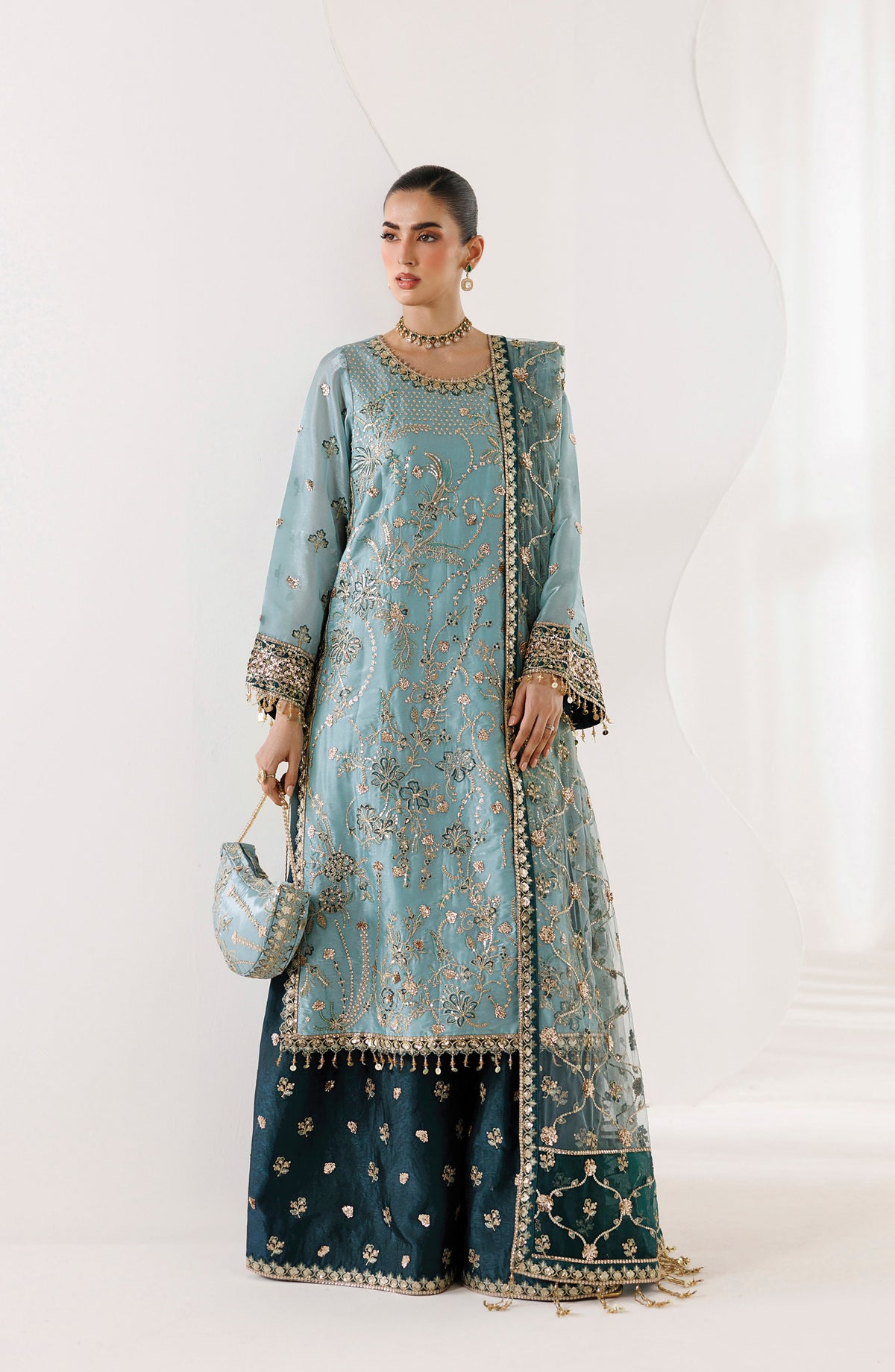 La Ruhe by Alizeh Embroidered Sheesha Silk Unstitched 3 Piece Suit - 05 Scotch - ALZ26LRH - Blue - Festive Collection