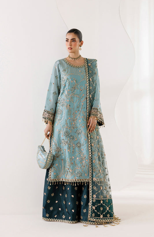 La Ruhe by Alizeh Embroidered Sheesha Silk Unstitched 3 Piece Suit - 05 Scotch - ALZ26LRH - Blue - Festive Collection