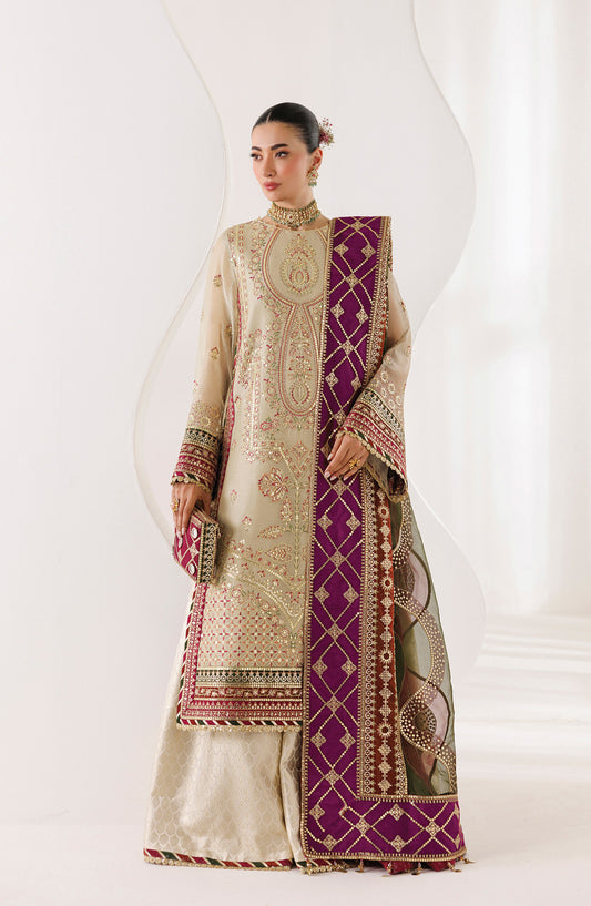 La Ruhe by Alizeh Embroidered Zari Unstitched 3 Piece Suit - 03 Cew - ALZ26LRH - Beige - Festive Collection