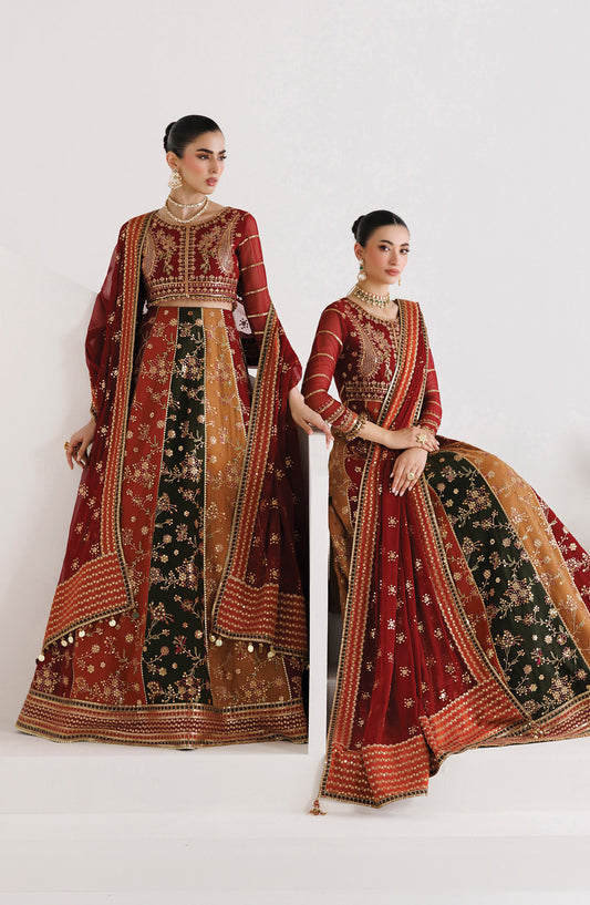 La Ruhe by Alizeh Embroidered Chiffon Unstitched 3 Piece Suit - 02 Crystal - ALZ26LRH - Red - Festive Collection