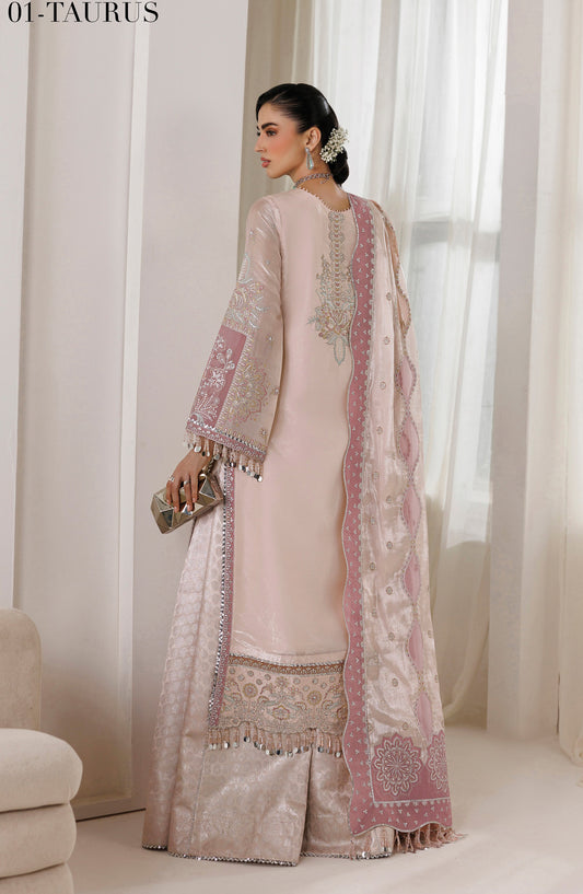 La Ruhe by Alizeh Embroidered Sheesha Silk Unstitched 3 Piece Suit - 01 Taurus - ALZ26LRH - Pink - Festive Collection