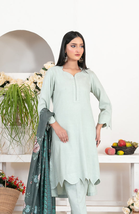 Laila by Tawakkal Fabrics Fancy Printed Leather Peach Unstitched 3 Piece Suit - D-4718 - TF25LAI - Green - Winter Collection
