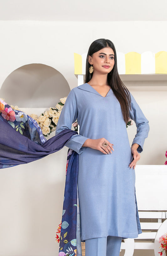 Laila by Tawakkal Fabrics Fancy Printed Leather Peach Unstitched 3 Piece Suit - D-4715 - TF25LAI - Blue - Winter Collection