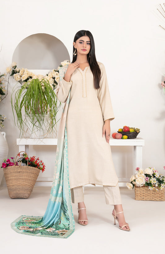 Laila by Tawakkal Fabrics Fancy Printed Leather Peach Unstitched 3 Piece Suit - D-4713 - TF25LAI - Fawn - Winter Collection