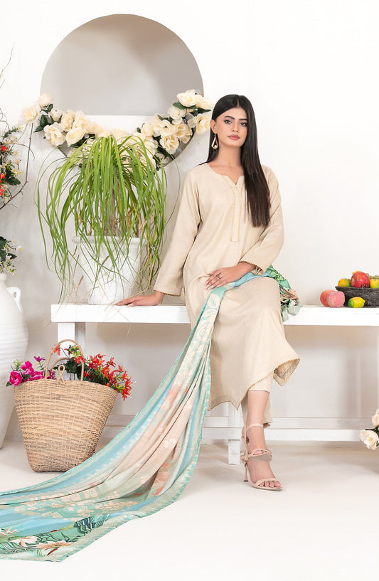 Laila by Tawakkal Fabrics Fancy Printed Leather Peach Unstitched 3 Piece Suit - D-4713 - TF25LAI - Fawn - Winter Collection