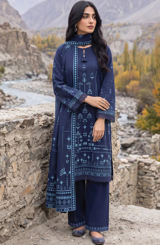 Lakhany Printed Pashmina Unstitched 3 Piece Suit - D-12 - LKN26PS - Blue - Winter Collection