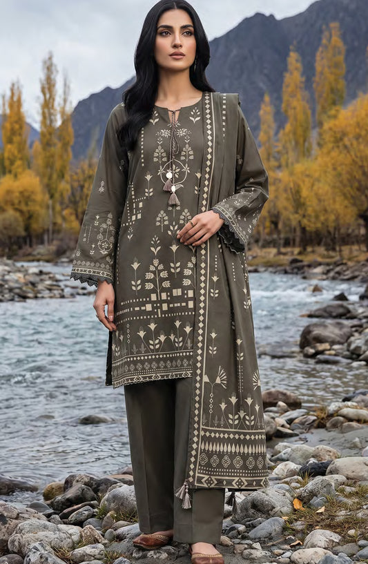 Lakhany Printed Pashmina Unstitched 3 Piece Suit - D-11 - LKN26PS - Green - Winter Collection