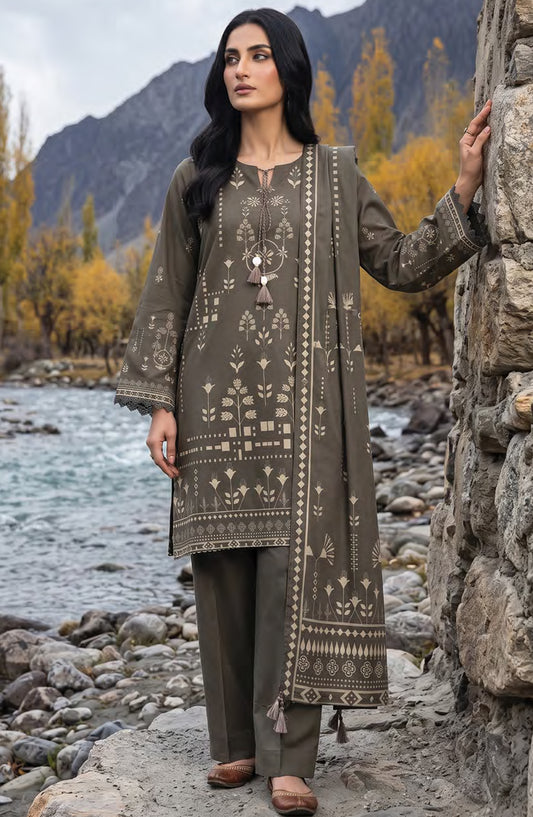 Lakhany Printed Pashmina Unstitched 3 Piece Suit - D-11 - LKN26PS - Green - Winter Collection