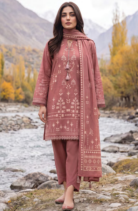 Lakhany Printed Pashmina Unstitched 3 Piece Suit - D-10 - LKN26PS - Pink - Winter Collection