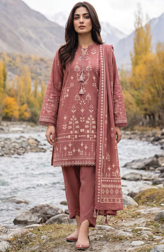Lakhany Printed Pashmina Unstitched 3 Piece Suit - D-10 - LKN26PS - Pink - Winter Collection