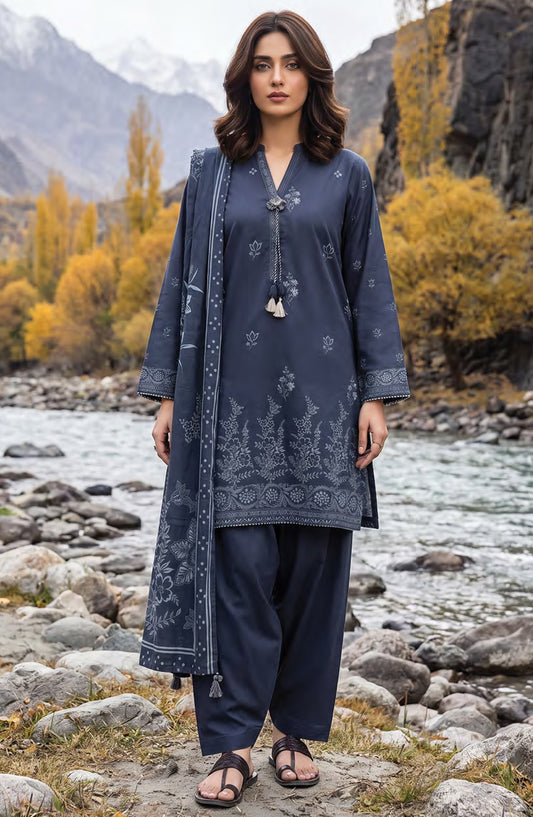 Lakhany Printed Pashmina Unstitched 3 Piece Suit - D-09 - LKN26PS - Blue - Winter Collection